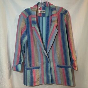 Alfred Dunner Women's Vintage Rainbow Blazer Seersucker Pastel Cute USA Made 18